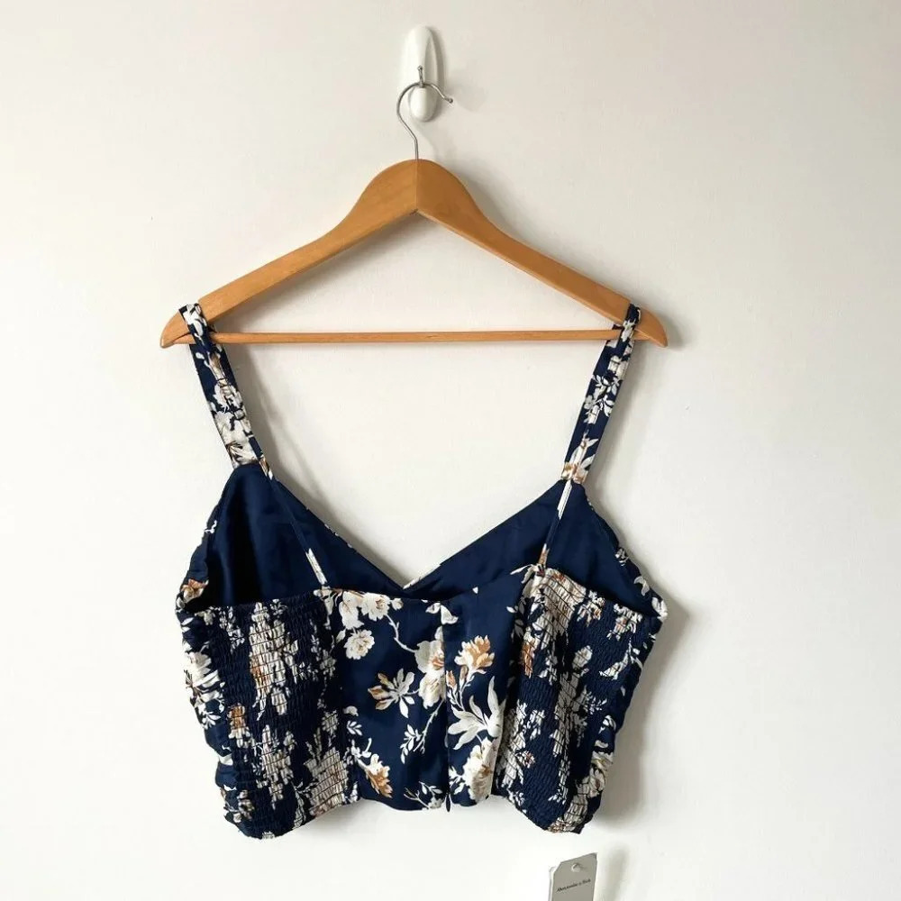 Abercrombie & Fitch Ruched Plunge Tank Top Blue Floral Size Large NWT - Picture 7 of 8